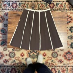 INC International Concepts Brown A-Line Skirt with White Trim. Pleated skirt